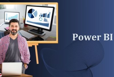 Power BI dashboard with data visuals and Maxzen Tech Solutions branding